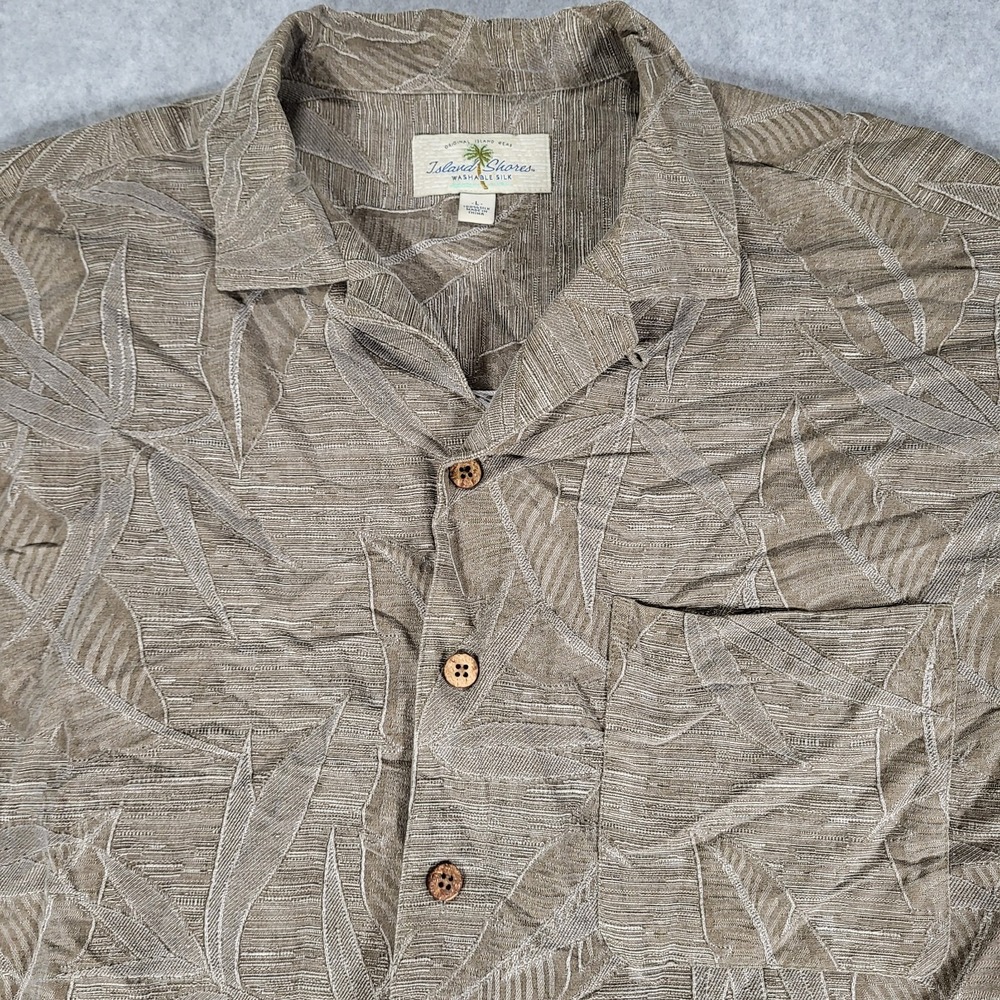 Island Shores Short Sleeve Button Up Hawaiian Shirt Mens Large Washable Silk